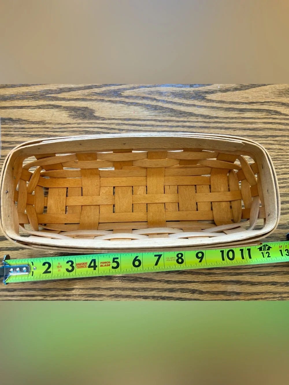 Longaberger Natural Brown Wood Handwoven Basket 12”x3”x5”Plastic Liner